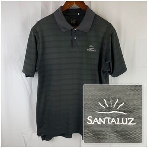 Adidas Polo Shirt Mens Medium Gray Striped Santaluz Golf Performance 592634
